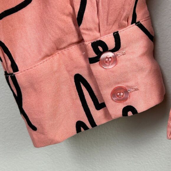 Eloquii Pink Button Down Top Long Sleeve Shirt Abstract Squiggle Print Plus 22 - Picture 6 of 15